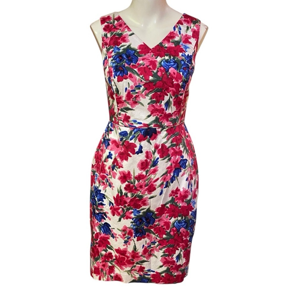 Talbots Red and Pink Sheath Dress V-Neck Sleeveless Mini Size 4P